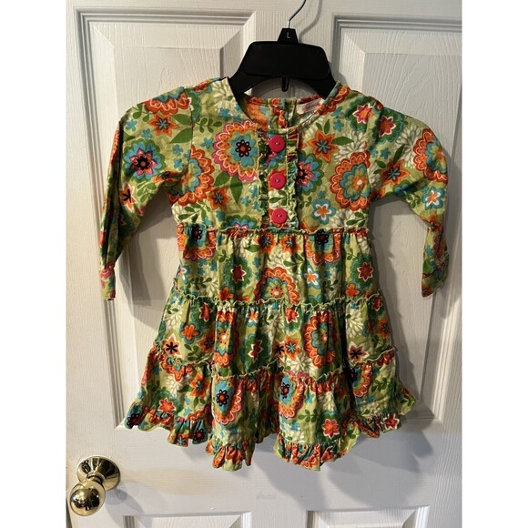 Sweetdil Girls dress Size 3T Green Floral Corduroy Buttons Ties In Back Retro - Picture 8 of 8